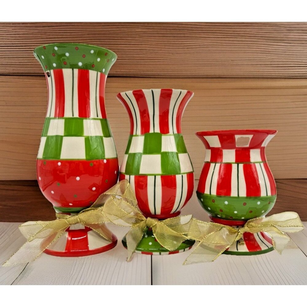 Temptations 3 pc Set Reversible Taper Candle Holders Or Vases Christmas Decor